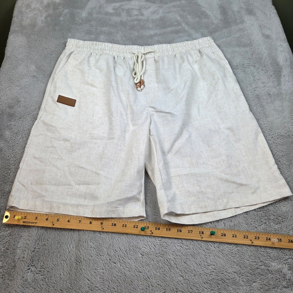 Coofandy Linen Shorts Mens 2XL Drawstring Elastic Waist Casual Beach Beige Tan